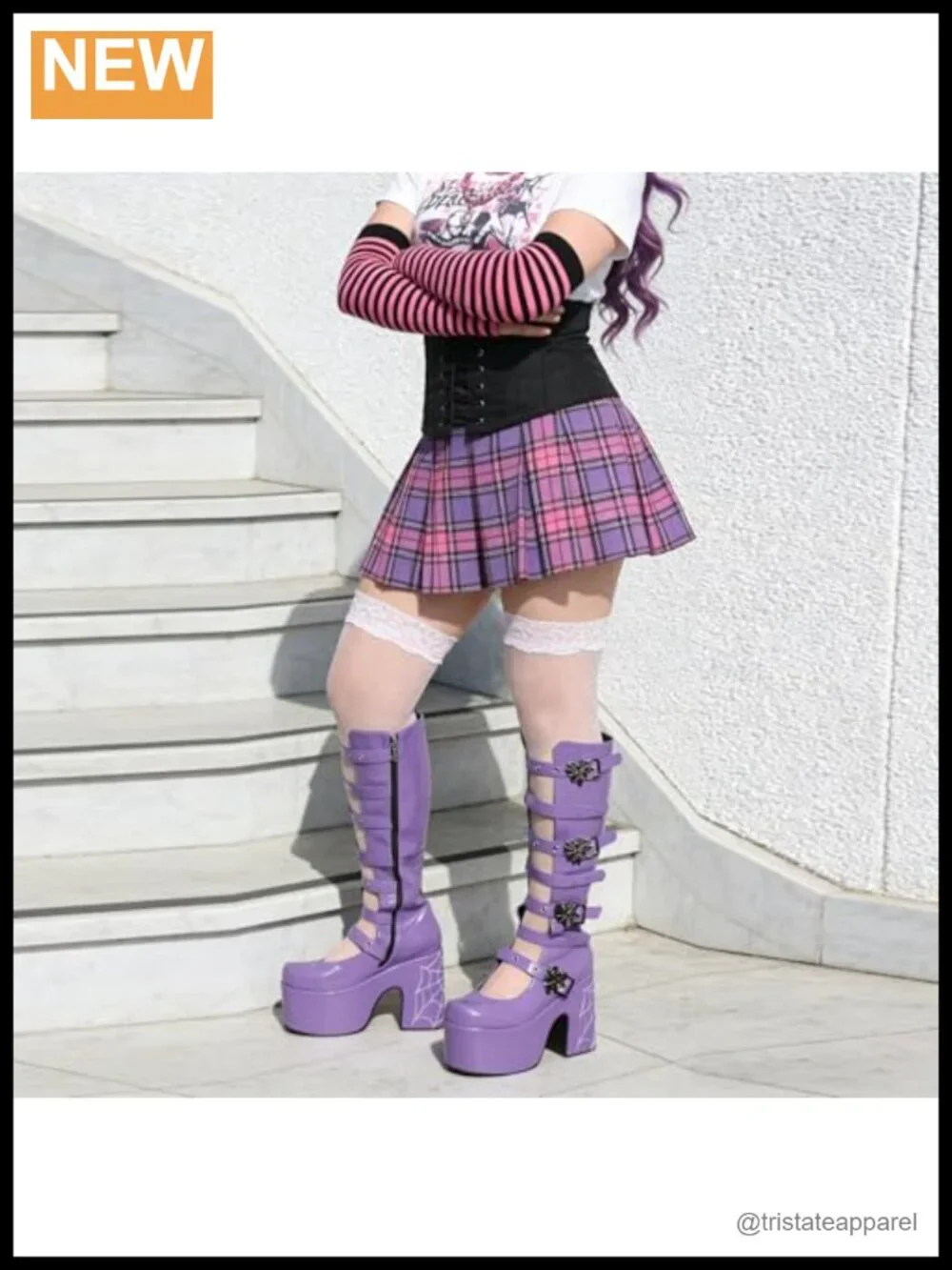 Gothic Lolita Knee High Platform Wedge Combat Boots Chunky Heel Y2K Buckle